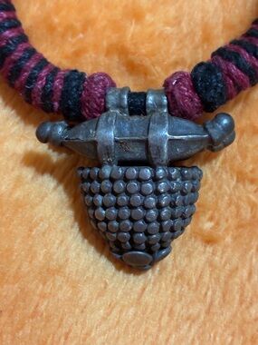 Boho Black and Burgundy Woven Cord Pendant Necklace